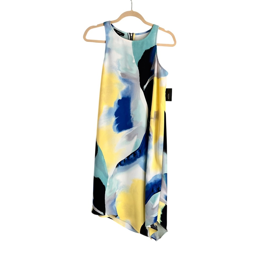 Alfani Shift Dress 6P Womens Asymmetrical Hem Abstract Tint Multicolor Modern